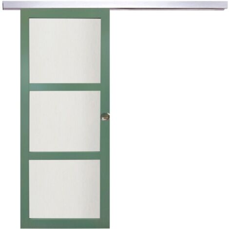 Porte Coulissante Vert Sauge Ral 6021 Vitrée H204 X L83 Cm, Rail Alu, Coquilles Gd Menuiseries