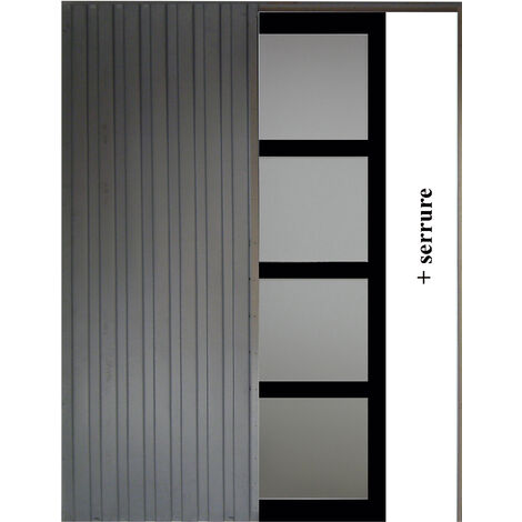 Porte Coulissante Vitree Modele Telia En Enrobe Noir H204 x l83 et Systeme Galandage avec habillage inclus - noir-01