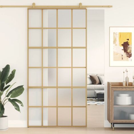 Porte coulissante，Porte glissante pour l'intérieure doré 102,5x205 cm verre ESG dépoli aluminium CFW18458
