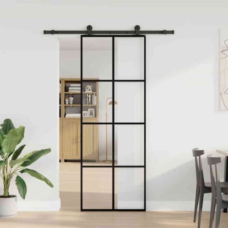 Porte coulissante，Porte intérieure，Porte d'entrée avec kit de quincaillerie 76x205 cm Verre ESG CFW28044
