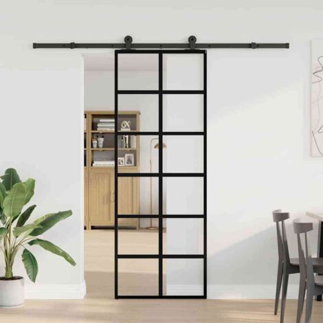 Porte coulissante，Porte intérieure，Porte d'entrée avec kit de quincaillerie 76x205 cm Verre ESG CFW32579