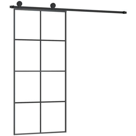 Porte coulissante，Porte intérieure，Porte d'entrée avec kit de quincaillerie 90x205 cm Verre ESG CFW40571