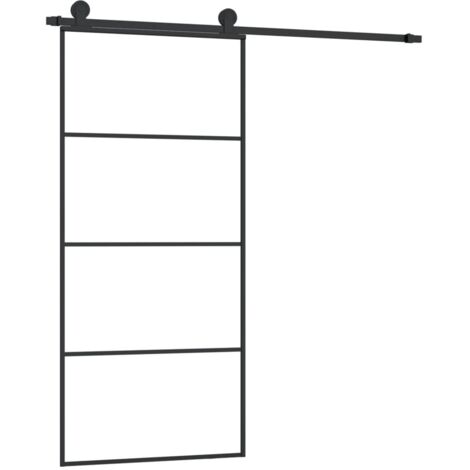Porte coulissante，Porte intérieure，Porte d'entrée avec kit de quincaillerie 90x205 cm Verre ESG CFW72933