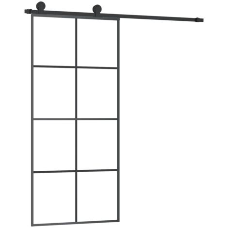 Porte coulissante，Porte intérieure，Porte d'entrée avec kit de quincaillerie 90x205 cm Verre ESG CFW82472