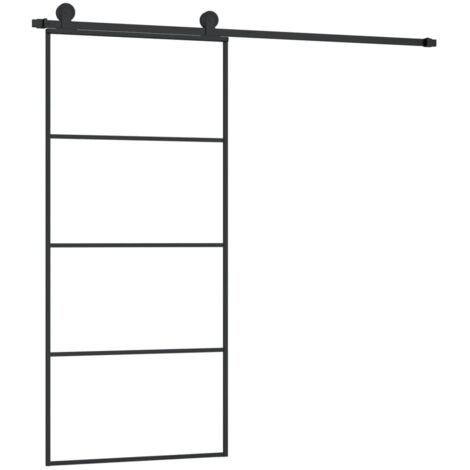 Porte coulissante，Porte intérieure，Porte d'entrée avec kit de quincaillerie 90x205 cm Verre ESG CFW95236