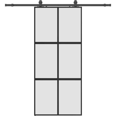 Porte coulissante，Porte intérieure，Porte d'entrée avec kit de quincaillerie noir 90x205 cm CFW48829