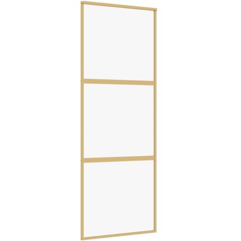 Porte coulissante，Porte intérieure，Porte d'entrée doré 76x205 cm verre ESG clair et aluminium CFW88146