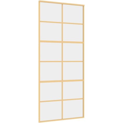 Porte coulissante，Porte intérieure，Porte d'entrée doré 90x205 cm verre ESG clair et aluminium CFW47640