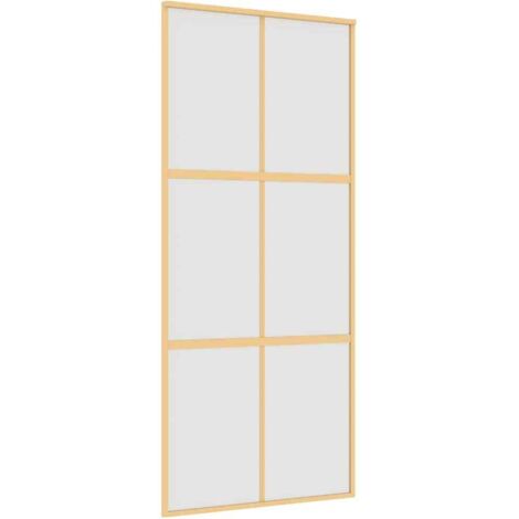 Porte coulissante，Porte intérieure，Porte d'entrée doré 90x205 cm verre ESG dépoli et aluminium CFW89193