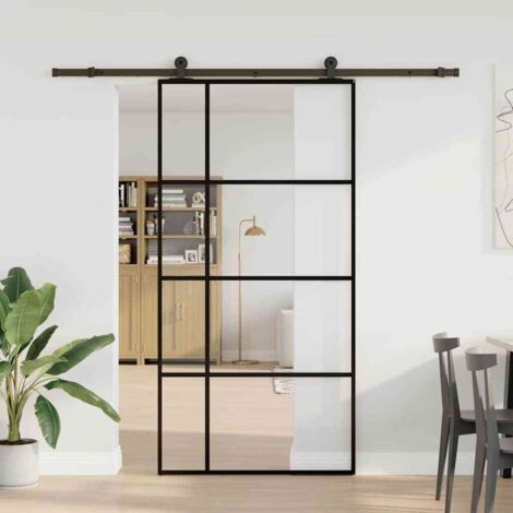 Porte coulissante，Porte intérieure，Porte d'entrée et kit de quincaillerie 102,5x205cm Verre ESG CFW31325