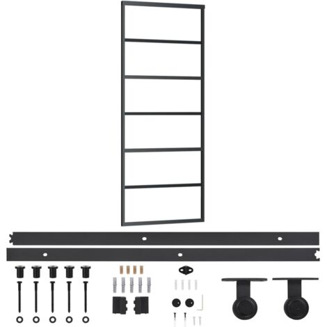 Porte coulissante，Porte intérieure，Porte d'entrée et quincaillerie Verre ESG/Aluminium 76x205cm CFW89083