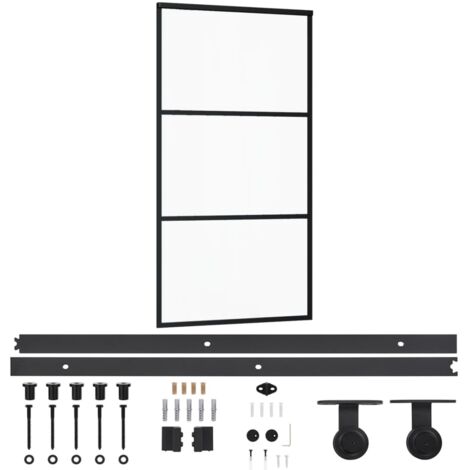 Porte coulissante，Porte intérieure，Porte d'entrée et quincaillerie Verre et Aluminium 102x205cm CFW32461