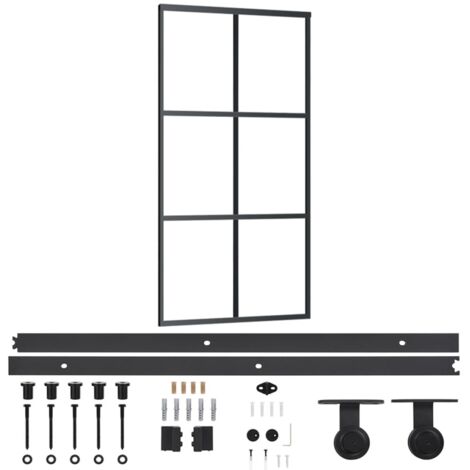Porte coulissante，Porte intérieure，Porte d'entrée et quincaillerie Verre et Aluminium 102x205cm CFW39361