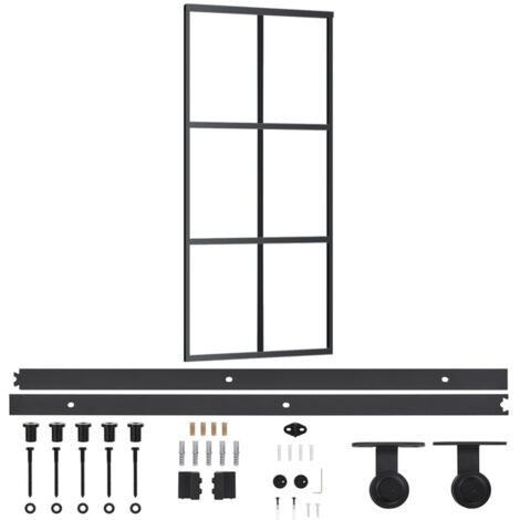 Porte coulissante，Porte intérieure，Porte d'entrée et quincaillerie Verre et Aluminium 90x205 cm CFW45531