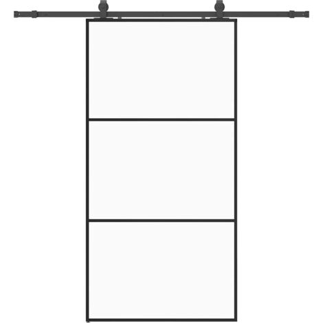 Porte coulissante，Porte intérieure，Porte d'entrée kit de quincaillerie noir 102x205cm verre ESG CFW10468