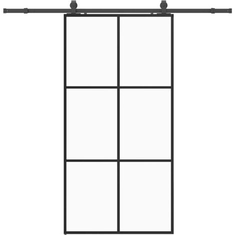 Porte coulissante，Porte intérieure，Porte d'entrée kit de quincaillerie noir 102x205cm verre ESG CFW97097