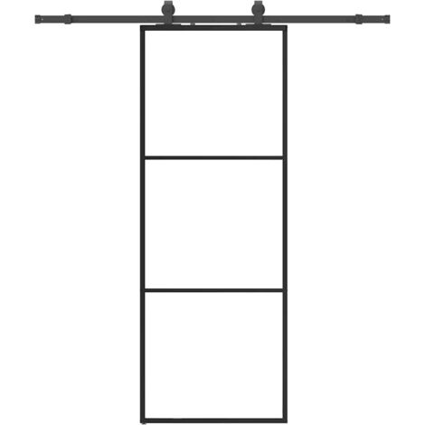 Porte coulissante，Porte intérieure，Porte d'entrée kit de quincaillerie noir 76x205 cm verre ESG CFW12069