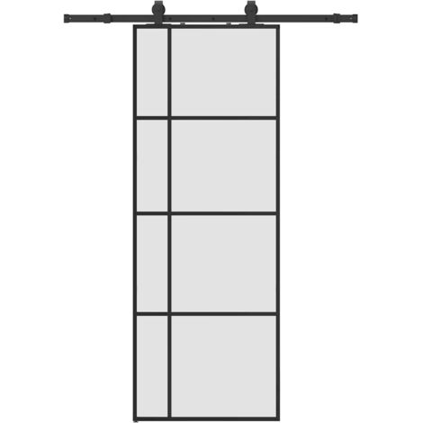 Porte coulissante，Porte intérieure，Porte d'entrée kit de quincaillerie noir 76x205 cm verre ESG CFW66879