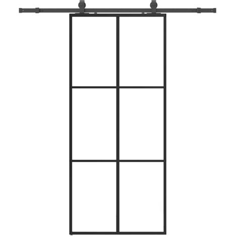 Porte coulissante，Porte intérieure，Porte d'entrée kit de quincaillerie noir 90x205 cm verre ESG CFW46608