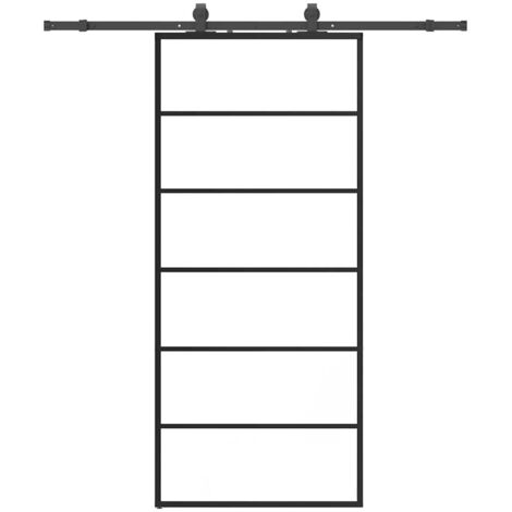 Porte coulissante，Porte intérieure，Porte d'entrée kit de quincaillerie noir 90x205 cm verre ESG CFW78236