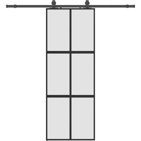 Porte coulissante，Porte intérieure，Porte d'entrée kit quincaillerie noir 76x205 cm verre trempé CFW23222