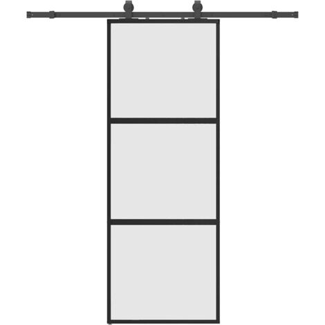 Porte coulissante，Porte intérieure，Porte d'entrée kit quincaillerie noir 76x205 cm verre trempé CFW87800