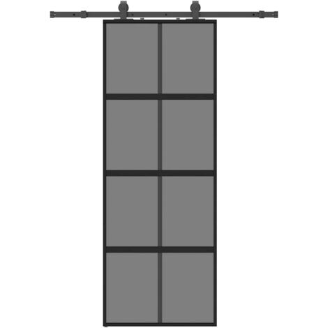 Porte coulissante，Porte intérieure，Porte d'entrée kit quincaillerie noir 76x205 cm verre trempé CFW93000