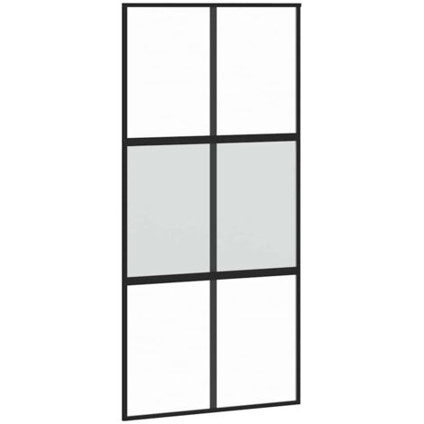 Porte coulissante，Porte intérieure，Porte d'entrée noir 102,5x205 cm verre trempé aluminium CFW79306