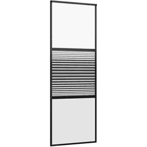 Porte coulissante，Porte intérieure，Porte d'entrée Noir 76 x 205 cm Verre trempé et Aluminium CFW43813