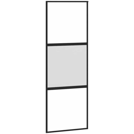 Porte coulissante，Porte intérieure，Porte d'entrée noir 76x205 cm verre trempé aluminium CFW17045