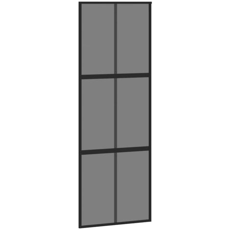 Porte coulissante，Porte intérieure，Porte d'entrée noir 76x205 cm verre trempé aluminium CFW71701