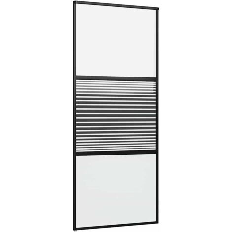 Porte coulissante，Porte intérieure，Porte d'entrée Noir 90 x 205 cm Verre trempé et Aluminium CFW75168