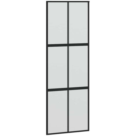 Porte coulissante，Porte intérieure，Porte d'entrée noir 90x205 cm verre trempé aluminium CFW36257