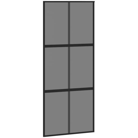 Porte coulissante，Porte intérieure，Porte d'entrée noir 90x205 cm verre trempé aluminium CFW95920