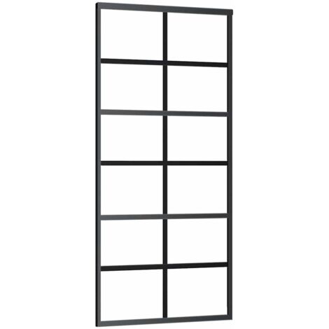 Porte coulissante，Porte intérieure，Porte d'entrée Verre ESG et aluminium 90x205 cm Noir CFW47277
