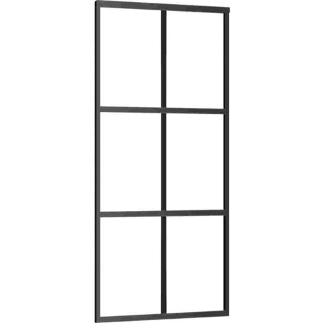 Porte coulissante，Porte intérieure，Porte d'entrée Verre ESG et aluminium 90x205 cm Noir CFW85190