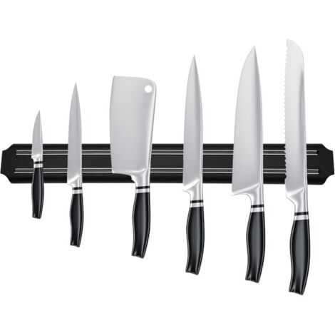 Porte couteau magnetique, barre aimantée porte couteaux, range couteaux cuisine magnétique en acier inoxydable noir porte barre à couteaux aimantée pour cuisine (38 cm)