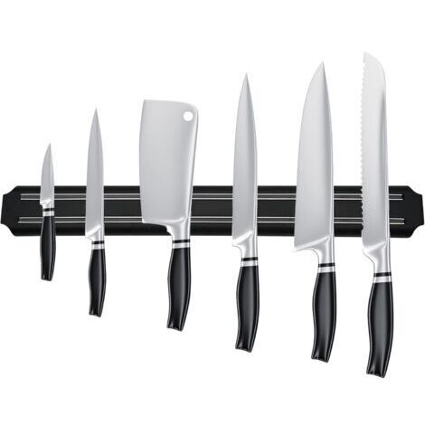 Porte couteau magnetique, barre aimantée porte couteaux, range couteaux cuisine magnétique en acier inoxydable noir porte barre à couteaux aimantée pour cuisine (38 cm)-INHHUB