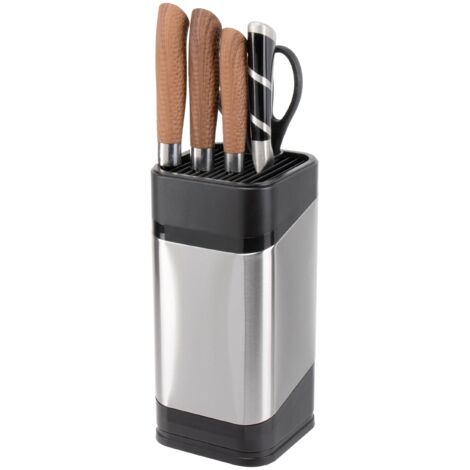 Porte-couteaux de cuisine, bloc à couteaux universel en acier inoxydable pour plan de travail, gain de place (noir)