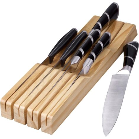 Porte-couteaux de cuisine pour tiroir, bloc universel en bois massif (7 couteaux inclus), Bamboo Home (porte-couteaux)