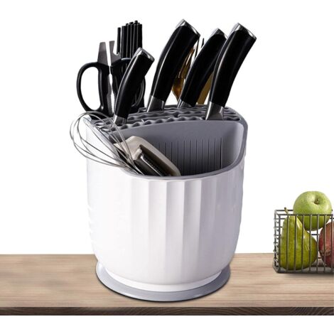 Porte-couteaux pour plan de travail  Bloc rotatif pour couteaux et ustensiles de cuisine - Porte-baguettes, fourchettes et couverts