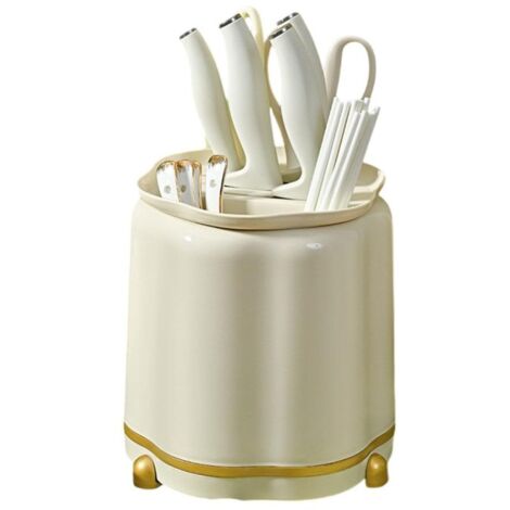 Porte-couteaux rotatif à 360° pour plan de travail, porte-ustensiles multifonctionnel et élégant de grande capacité, beige