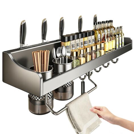 Porte-Couteaux  Support Mural à Fixation sans Perçage,Étagère Rangement Cuisine - pour Plan de Travail Maison Familiale Organisation Intérieure