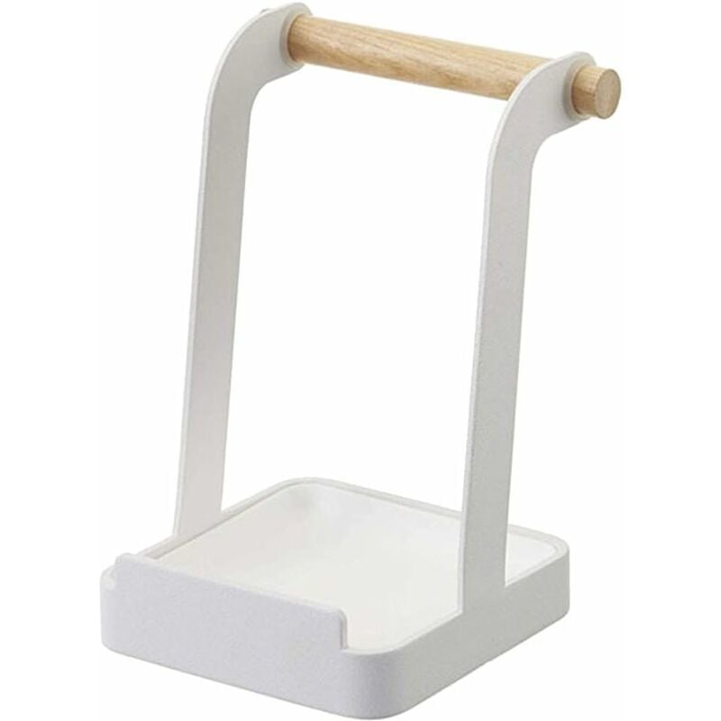 Porte Couvercle de Casseroles Support de Couvercle Pot et de Cuillère en Métal et en Bois Etagère à Spatule de Cuisine (Blanc) Fei Yu