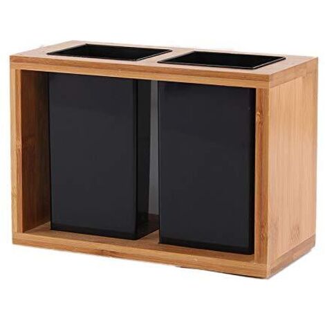 Porte-Couverts en Bois avec 2compartiments pour Ustensiles de Cuisine Rustique,Cuillère à Couteau,Spatule, Baguettes.Range Couvert Vertical, Organisateur de Support pour Cuisine (style2)