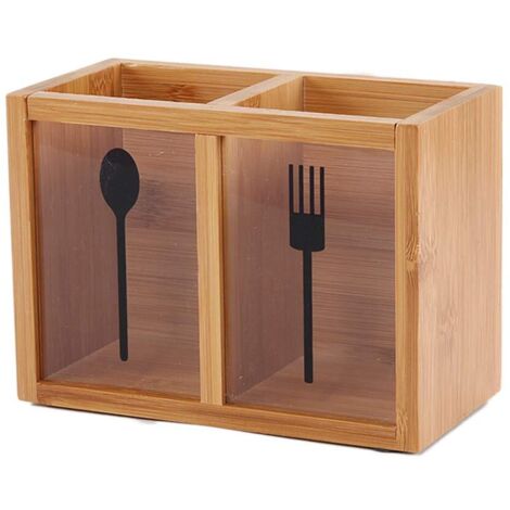Porte-Couverts en Bois avec 2compartiments pour Ustensiles de Cuisine Rustique,Cuillère à Couteau,Spatule, Baguettes.Range Couvert Vertical, Organisateur de Support pour Cuisine (style3)