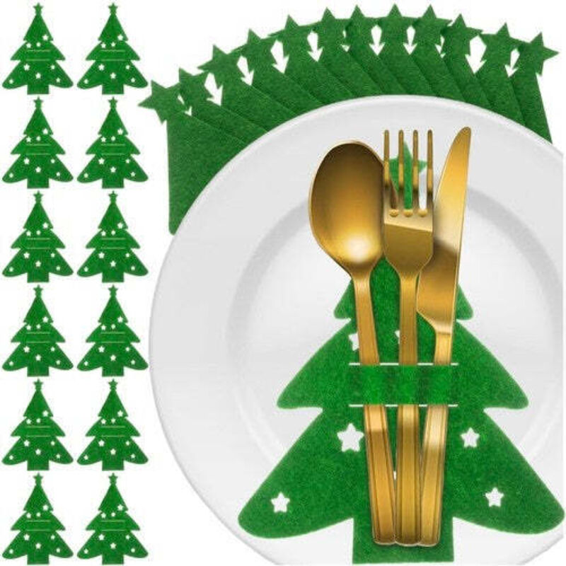Porte couverts en feutrine en forme de sapin de noel lot de 12