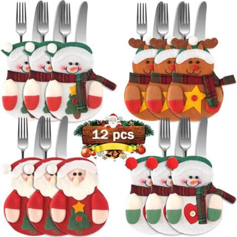 Porte Couverts Noël Titulaires Vacances Père Noël Couverts Titulaire De Noël Fourchette Cuillère Sac De Rangement Dîner Décorations De Table
