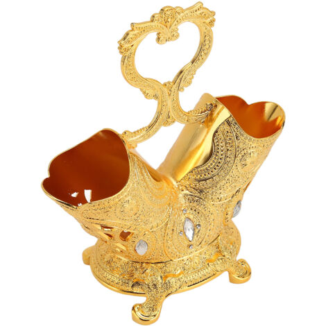 Porte-couverts vintage en métal doré, rangement de luxe pour couverts, décoration de table style ancien européen.