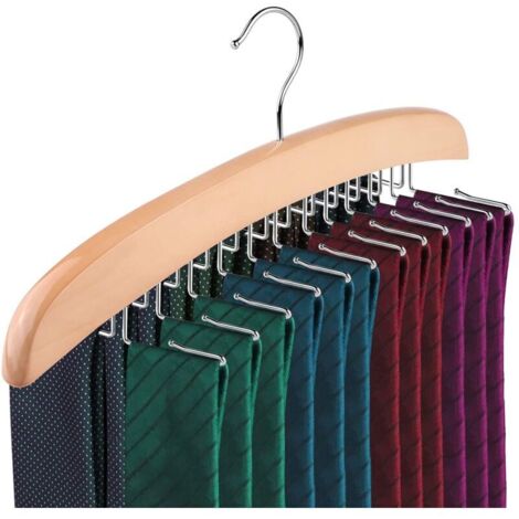 Porte-Cravates, Porte-Cravates pour Hommes, Organisateur de Ceintures en Bois Naturel Crochet en Métal Rotatif à 360 ° pour Votre Organisateur de Placard
